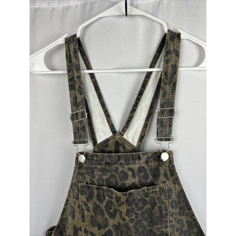 Dazy Wide Leg Overalls Leopard Print Relaxed Fit Medium Black Brown Animal Baggy - Picture 5 of 14